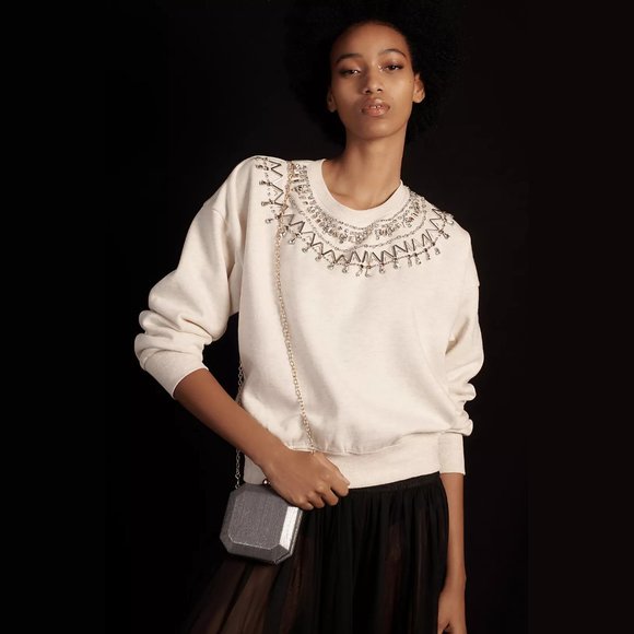 NEW Maeve Size XL Embellished Collar Pullover - Peach - Picture 1 of 7